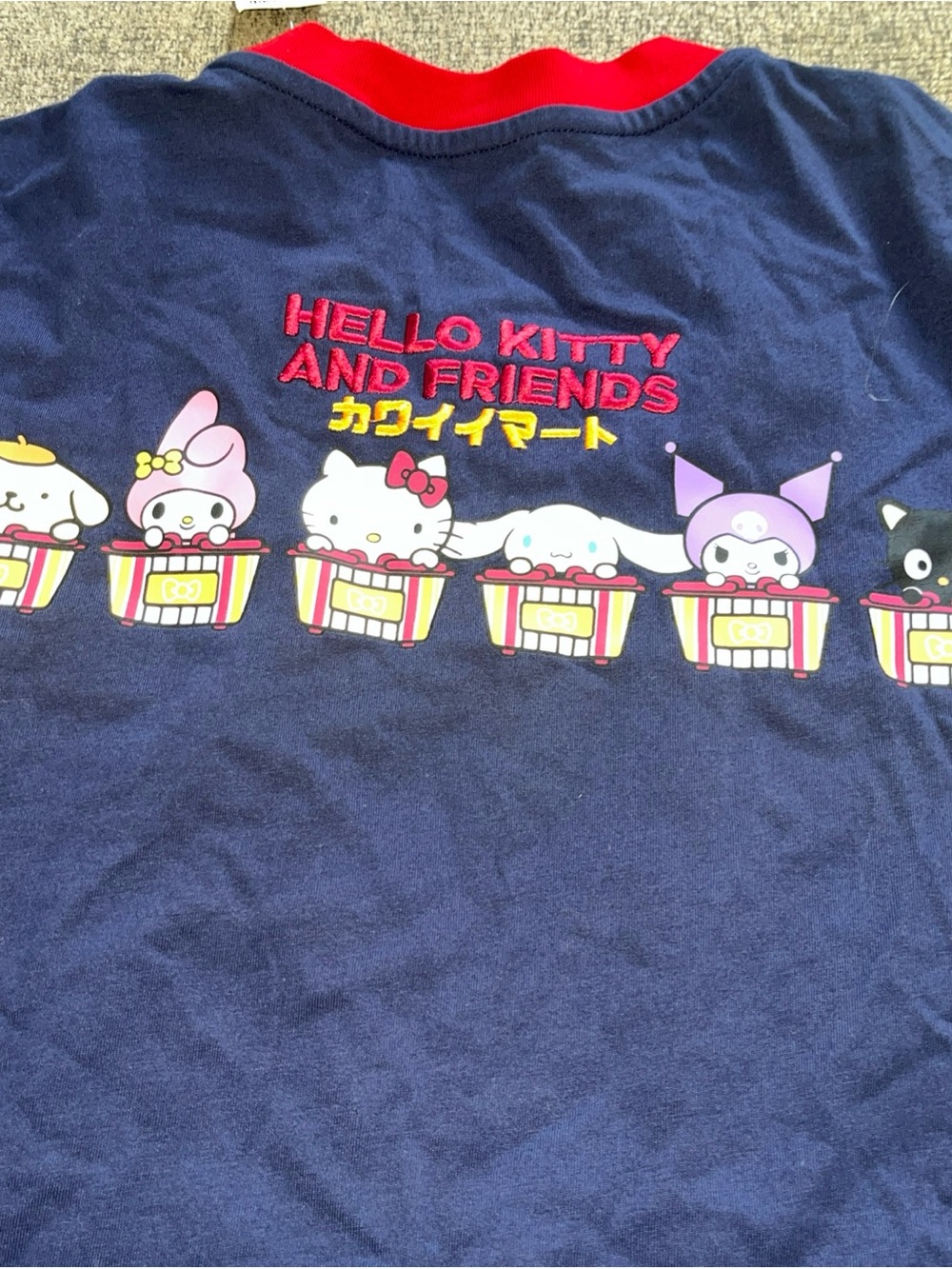 Hello Kitty Navy Short Sleeve Tee with Colorful Character Graphic